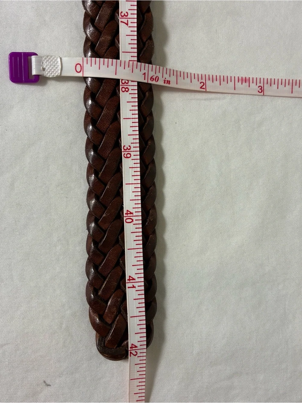 Hand Braided Brown Leather Belt with solid Brass Buckle Sz 36
